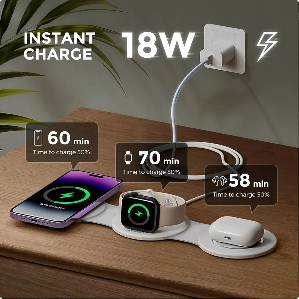 3-In-1 Wireless Fast Charger Charging Pad Foldable Stand Dock For Samsung iPhone